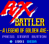 Ax Battler a Legend of Golden Axe title screen for Sega Game Gear